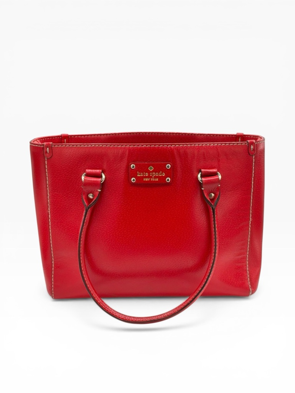kate spade Red Leather Tote with Gold Plaque